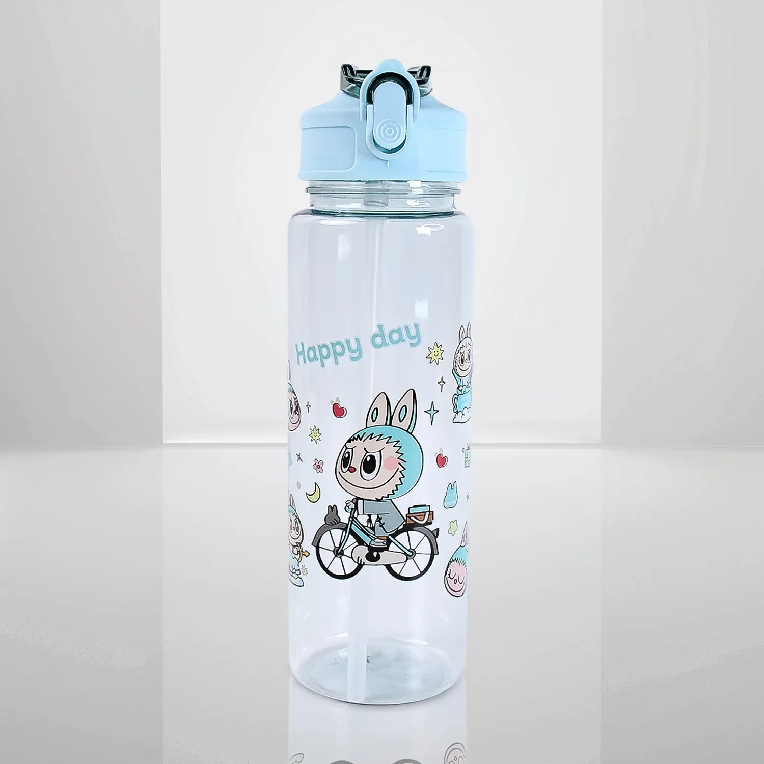 3 in 1 Plastic water drinking bottle with handle straw  (3 Pcs Set)