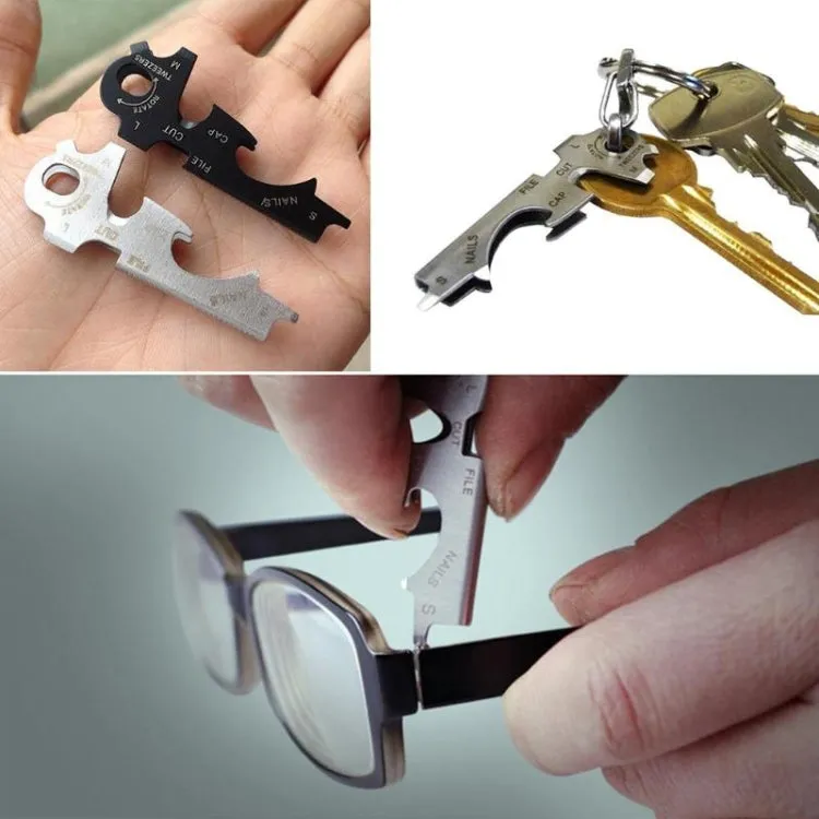 8 in 1 Multitools EDC Stainless Steel Keychain Outdoor Survival Gear Gadget(Silver)
