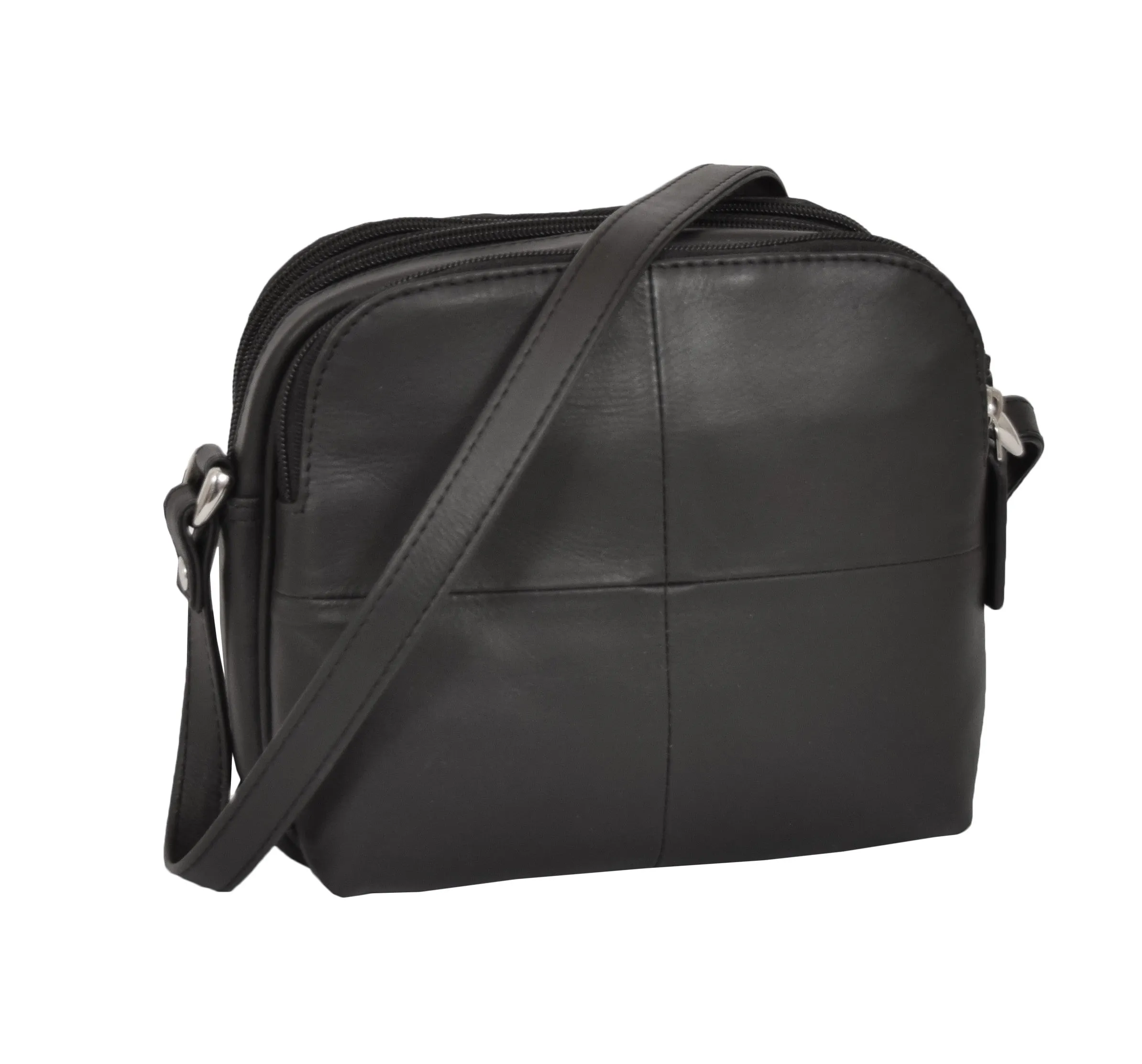 DR366 Women's Leather Multi Compartment Sling Bag Black