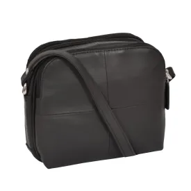 DR366 Women's Leather Multi Compartment Sling Bag Black