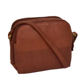 DR366 Women's Leather Multi Compartment Sling Bag Brown