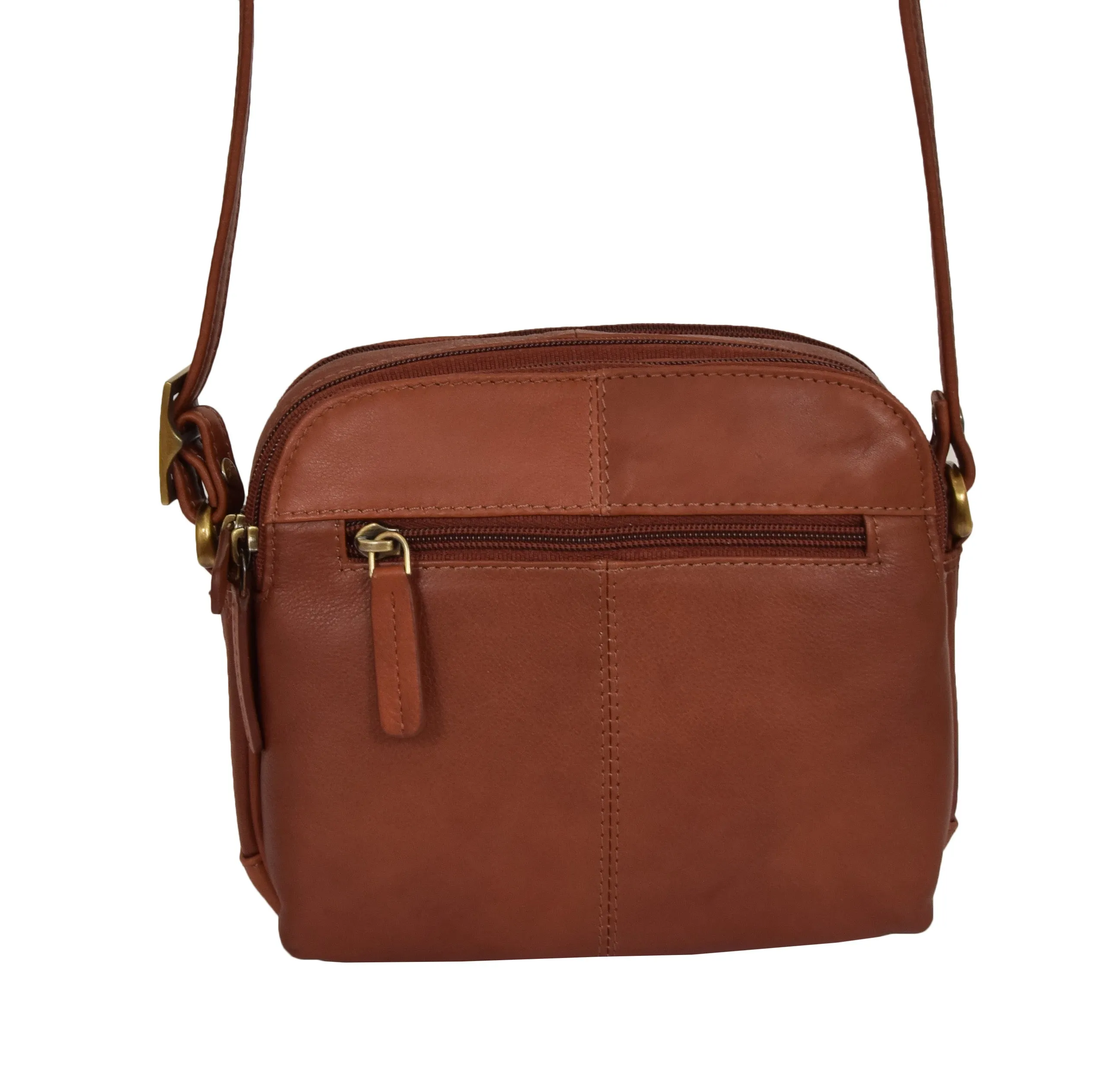 DR366 Women's Leather Multi Compartment Sling Bag Brown