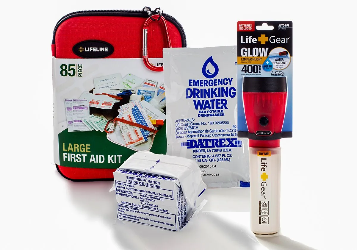 First My Family 4FKIT All-in-One 4-Person Premium Disaster Preparedness Survival Kit/Earthquake Kit with 72 Hours of Survival and First-Aid Supplies 4PKIT, FMF4PR