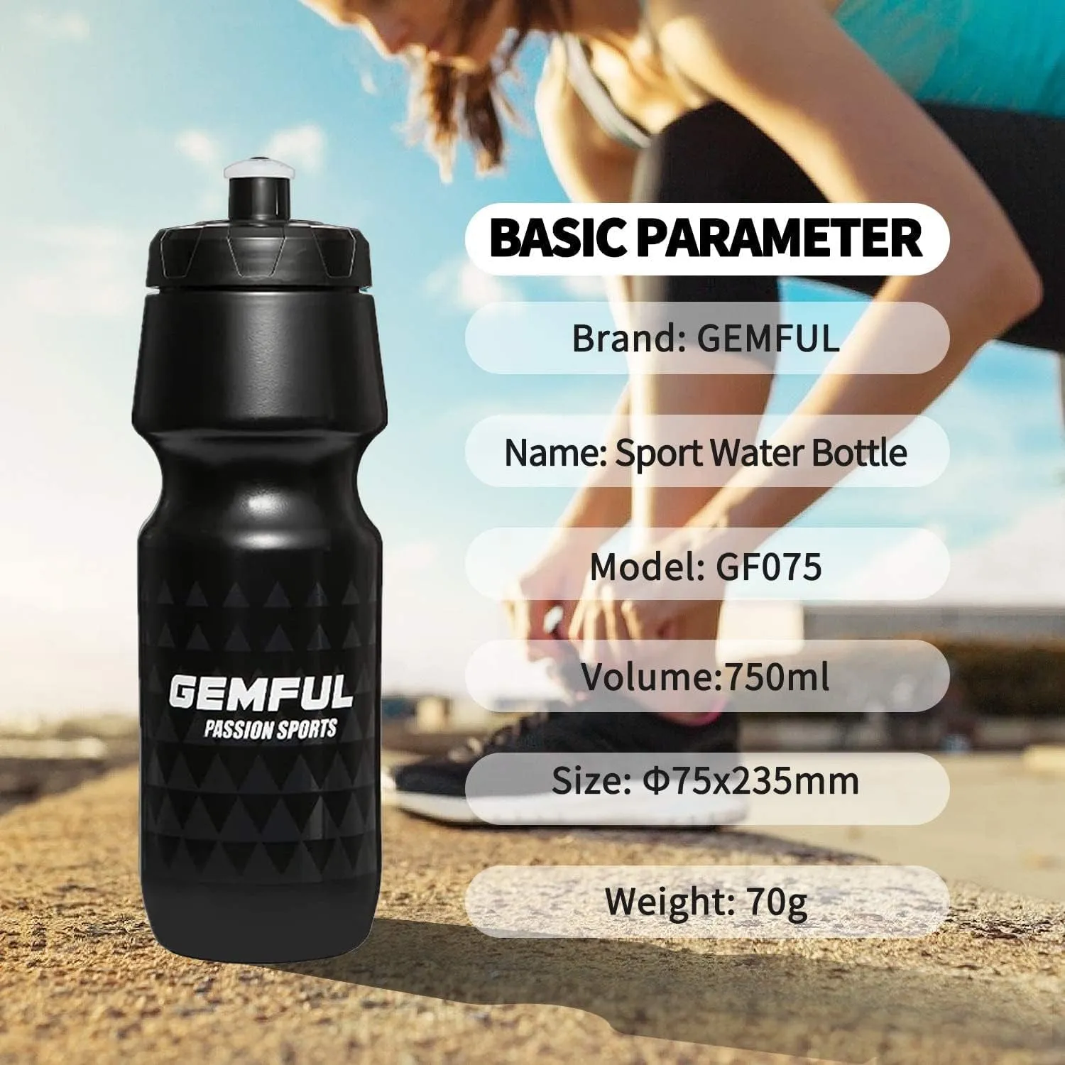 GEMFUL Bike Water Bottle BPA Free 750 Ml 2 Pack