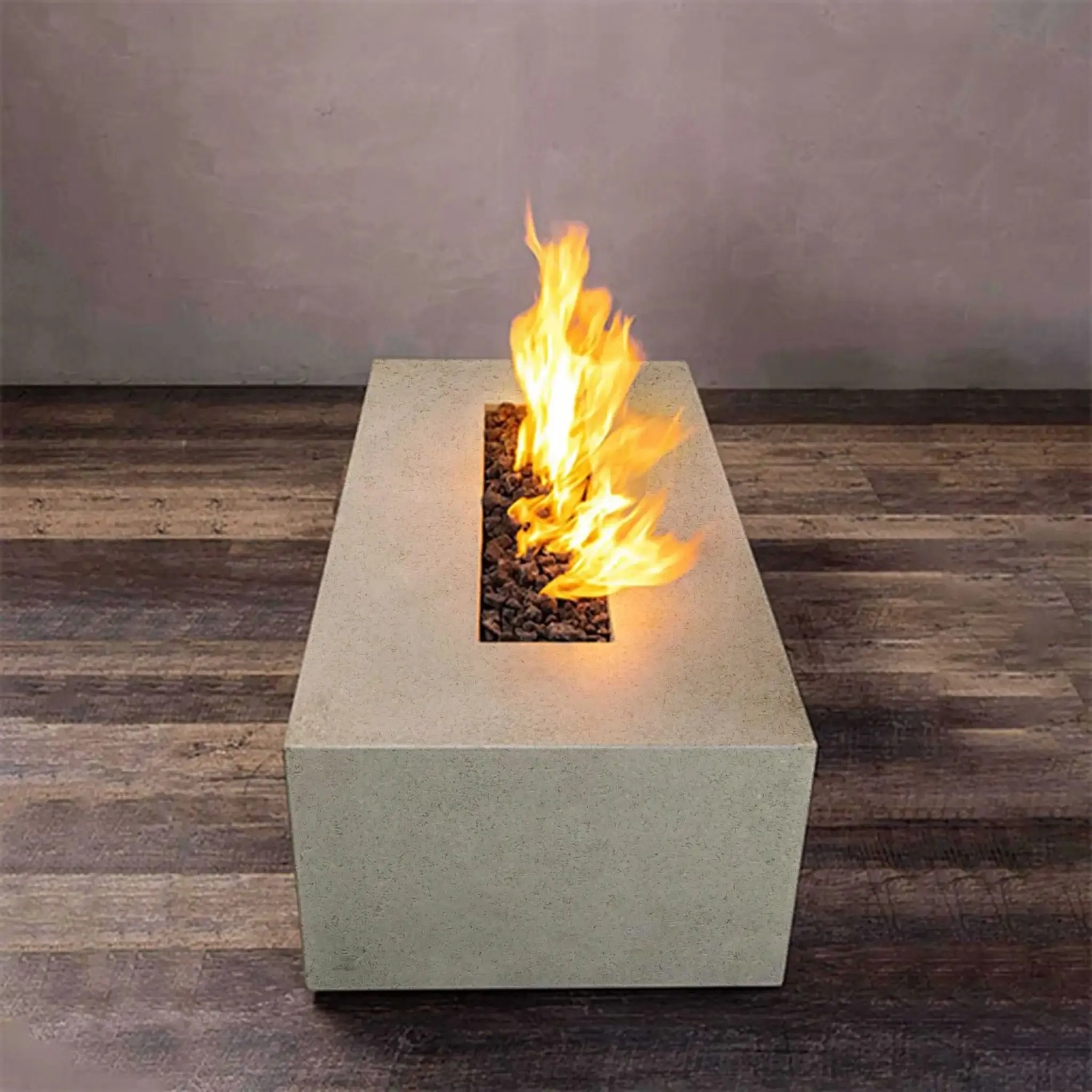Gravity - Rustic 60" W x 24" L Beige Rectangle Concrete CSA Electronic Ignition On/Off Natural Gas Fire Pit - SD-FP-TRAV-602416-BEIG-ELECCSAOO-NG by Starfire Designs