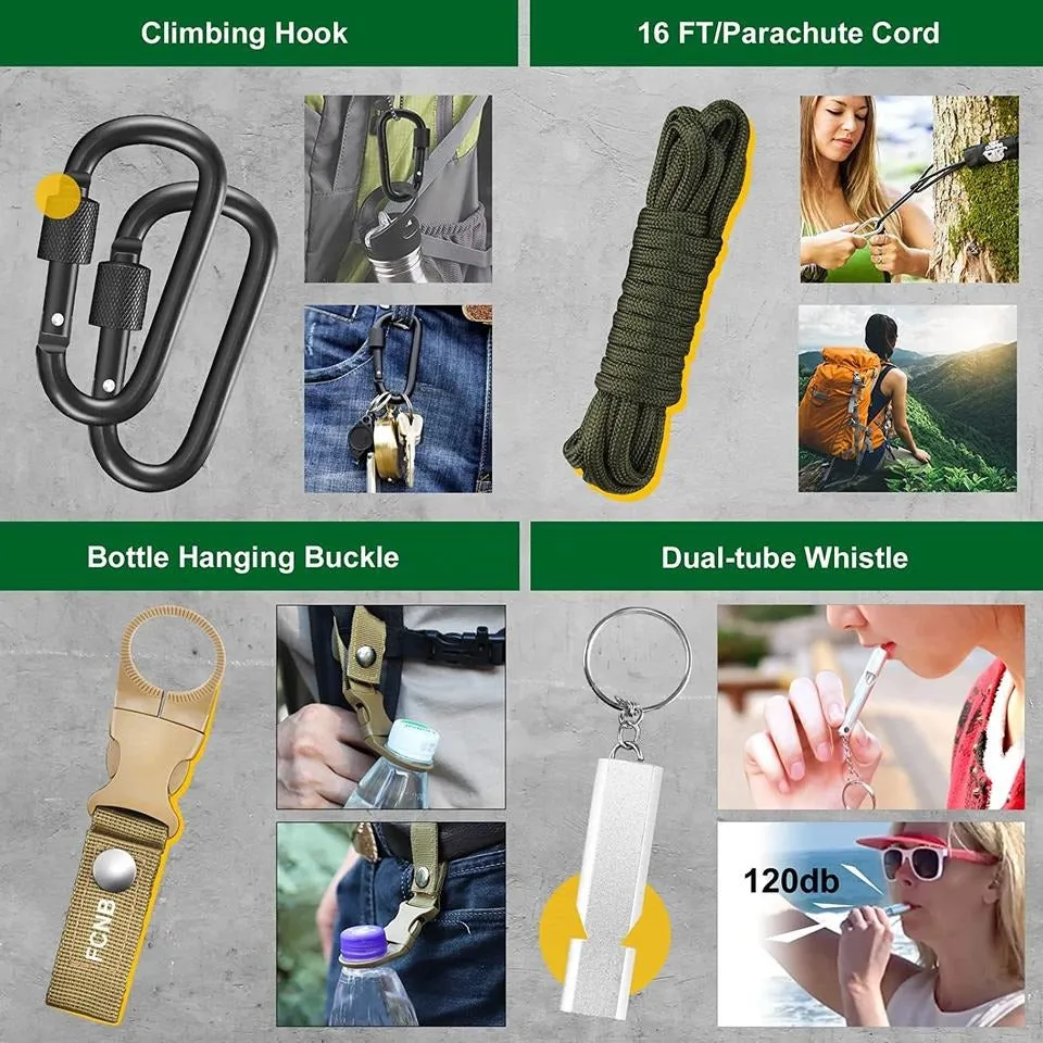 High quality Perfect gift survival gear kit camping accessories 34 in 1 for climbing hiking(10 Pack)