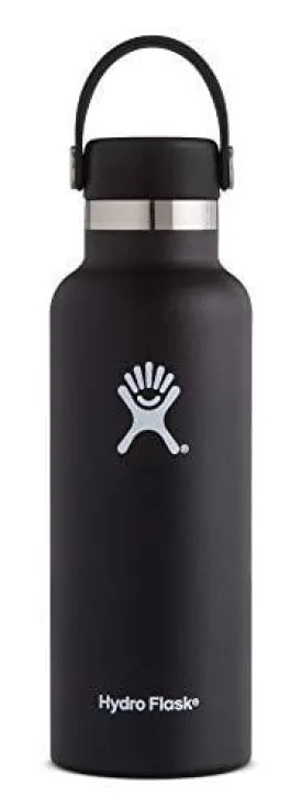 Hydro Flask 18 oz Double Wall Vacuum Insulated Stainless Steel Leak Proof Sports Water Bottle, Standard Mouth with BPA Free Flex Cap, Black