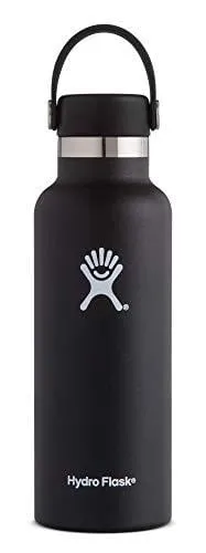 Hydro Flask 18 oz Double Wall Vacuum Insulated Stainless Steel Leak Proof Sports Water Bottle, Standard Mouth with BPA Free Flex Cap, Black