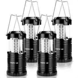 Lepro LED Camping Lanterns Battery Powered, Camping Accessories , Collapsible 4-Pack Value Set Gear , IPX4 Water Resistant, Outdoor Portable Lights for Emergency, Hurricane, Storms and Outages