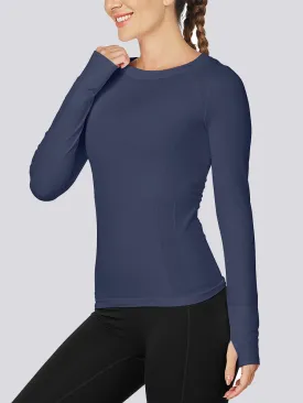 MathCat Quick Dry Gym Athletic Long Sleeve Workout Shirts for Women 2 Navy-long