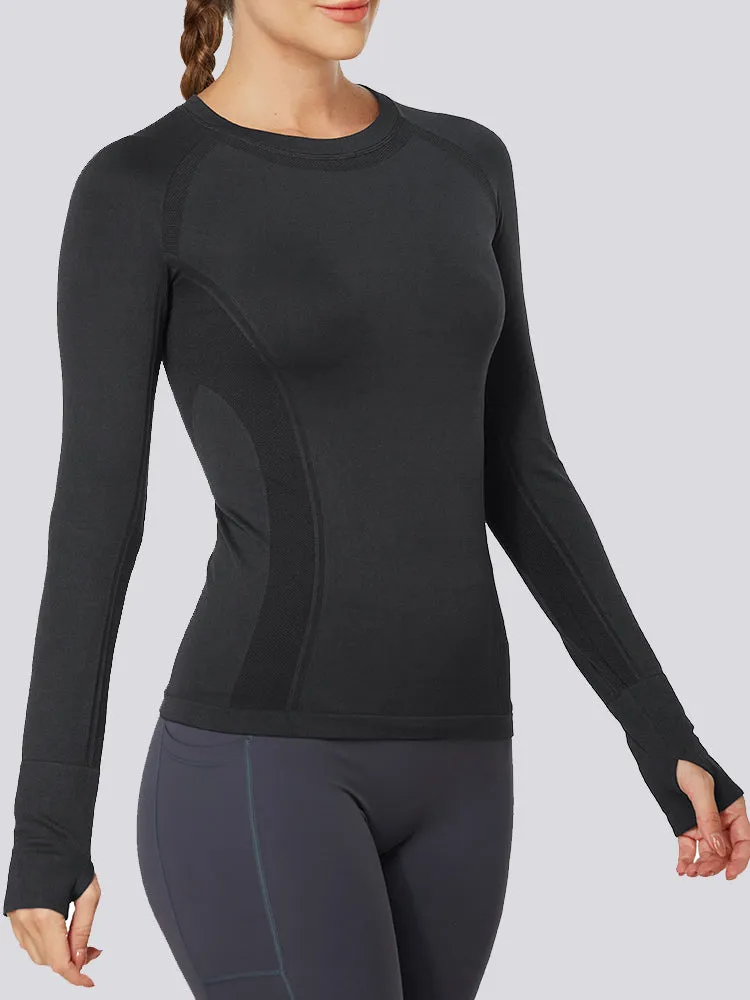 MathCat Quick Dry Gym Athletic Long Sleeve Workout Shirts for Women Black