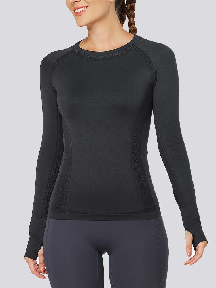 MathCat Quick Dry Gym Athletic Long Sleeve Workout Shirts for Women Black