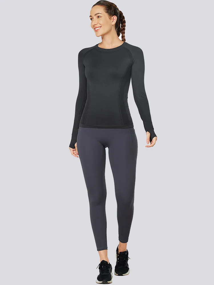 MathCat Quick Dry Gym Athletic Long Sleeve Workout Shirts for Women Black