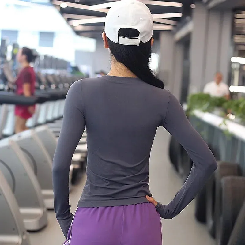 Women's Long Sleeve Top Yoga Shirts Running Workout Fitness Crop Top